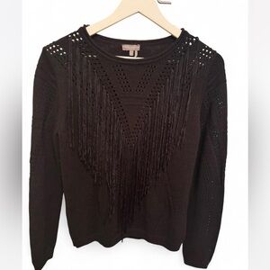 Vince Camuto Black Knit Fringe Sweater